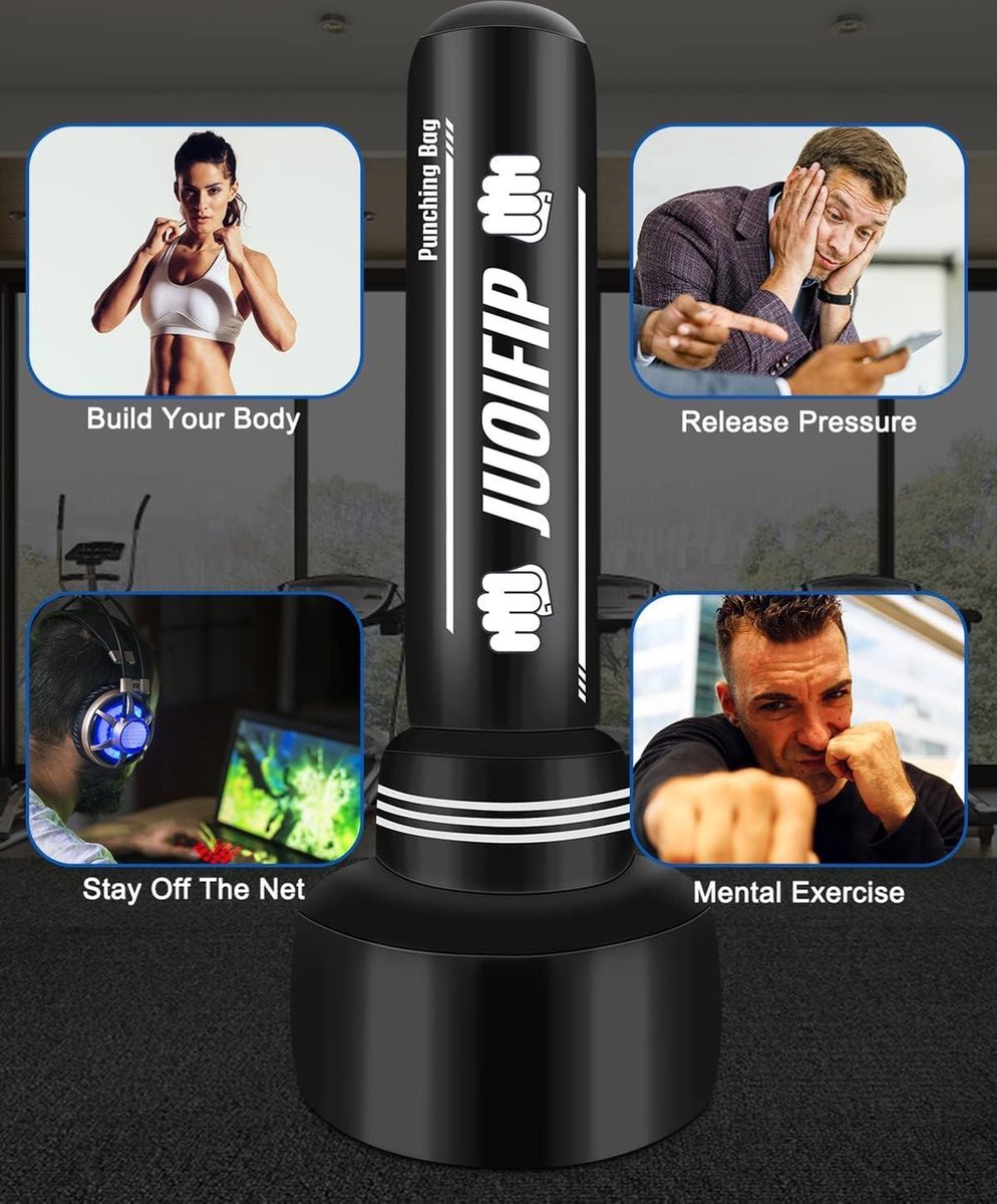 180 cm Zware Vrijstaande Bokszak voor Volwassenen - Opblaasbare Kickbokszak voor Training MMA Muay Thai Fitness