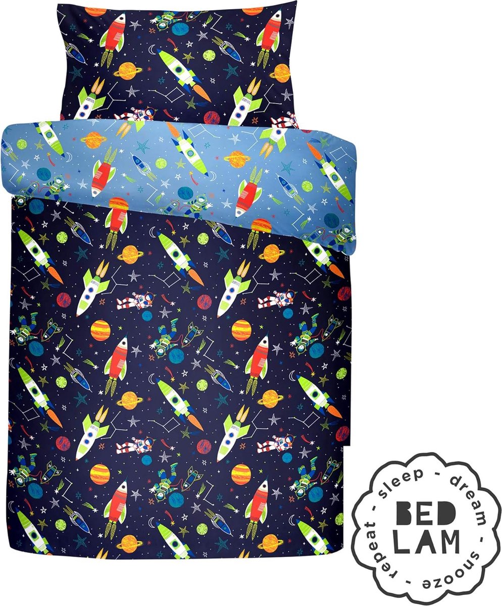 Bedlam Supersonic Glow in the Dark Dekbedovertrekset, 52% polyester, 48% katoen, blauw, dekbedovertrekset: eenpersoons