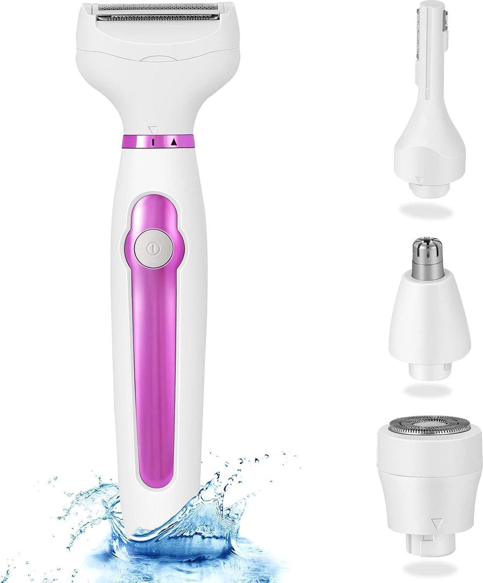 Electric Ladyshave Cordless 4in1 Shaver for Women - Painless Shaving - Bikini Trimmer - Wet and Dry Hair Removal - Face Legs Armpit Eyebrow Shaver for Women