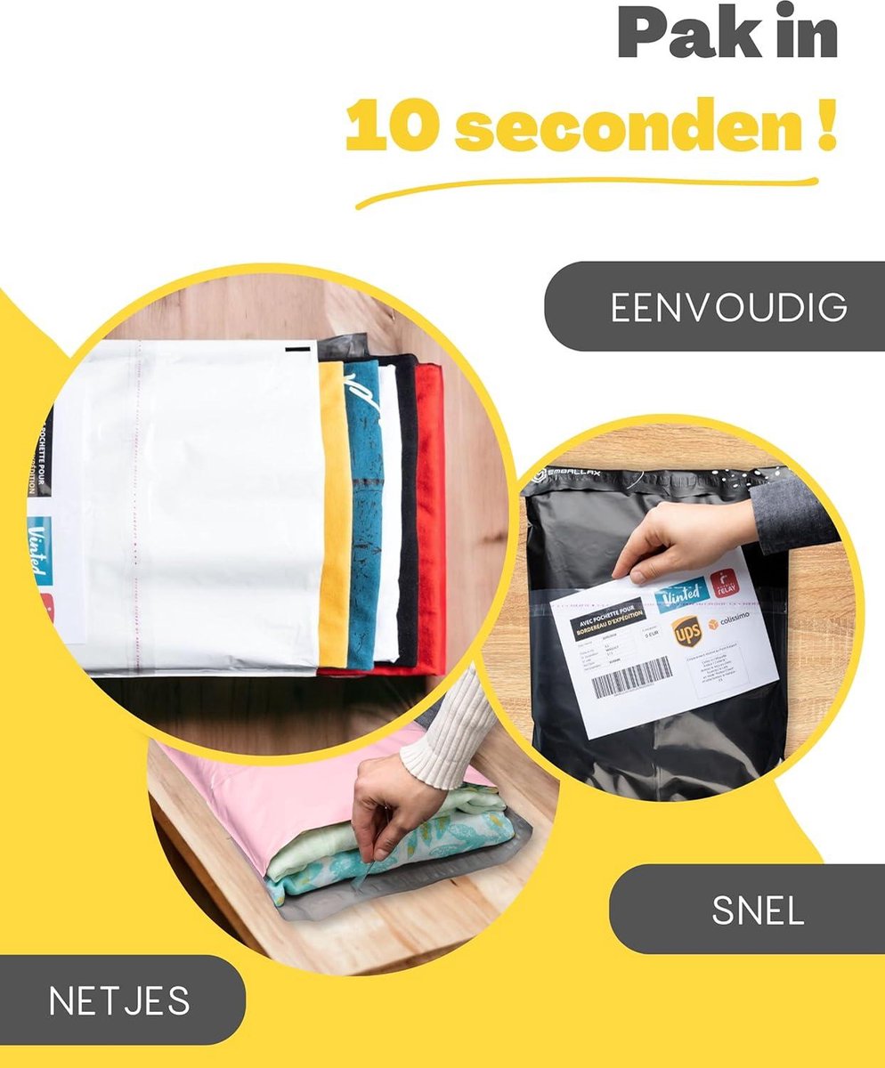 60 Verzendzakken Kleding Vinted met Verzendlabels - 3 Maten M-L-XL - ONDOORZICHTIG DUURZAAM WATERDICHT - Verzendenvelop Kunststof - Verzendtas - Tassen Pakketten - Bedankt