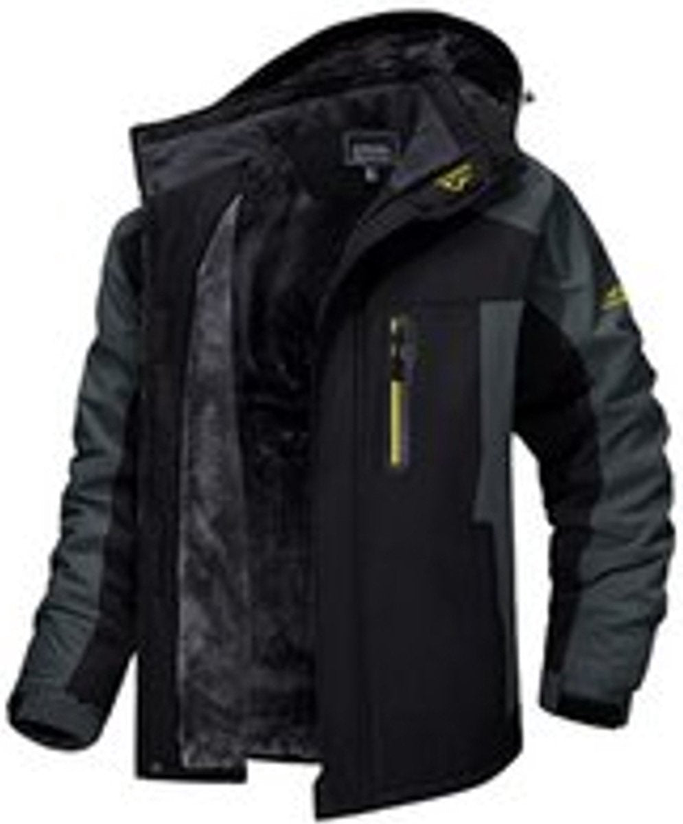 Heren winter waterdicht winddicht winterjack met warme fleece voering, ski-regenjas met capuchon
