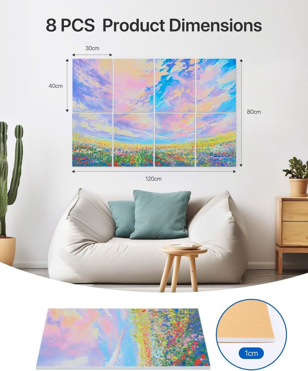 Akoestische panelen zelfklevend 120 x 80 cm - 8 stuks geluidsisolatie wandbekleding - decoratief akoestisch schuim voor wanddecoratie - opnamestudio woonkamer en slaapkamer - geluidsabsorberende akoestische panelen