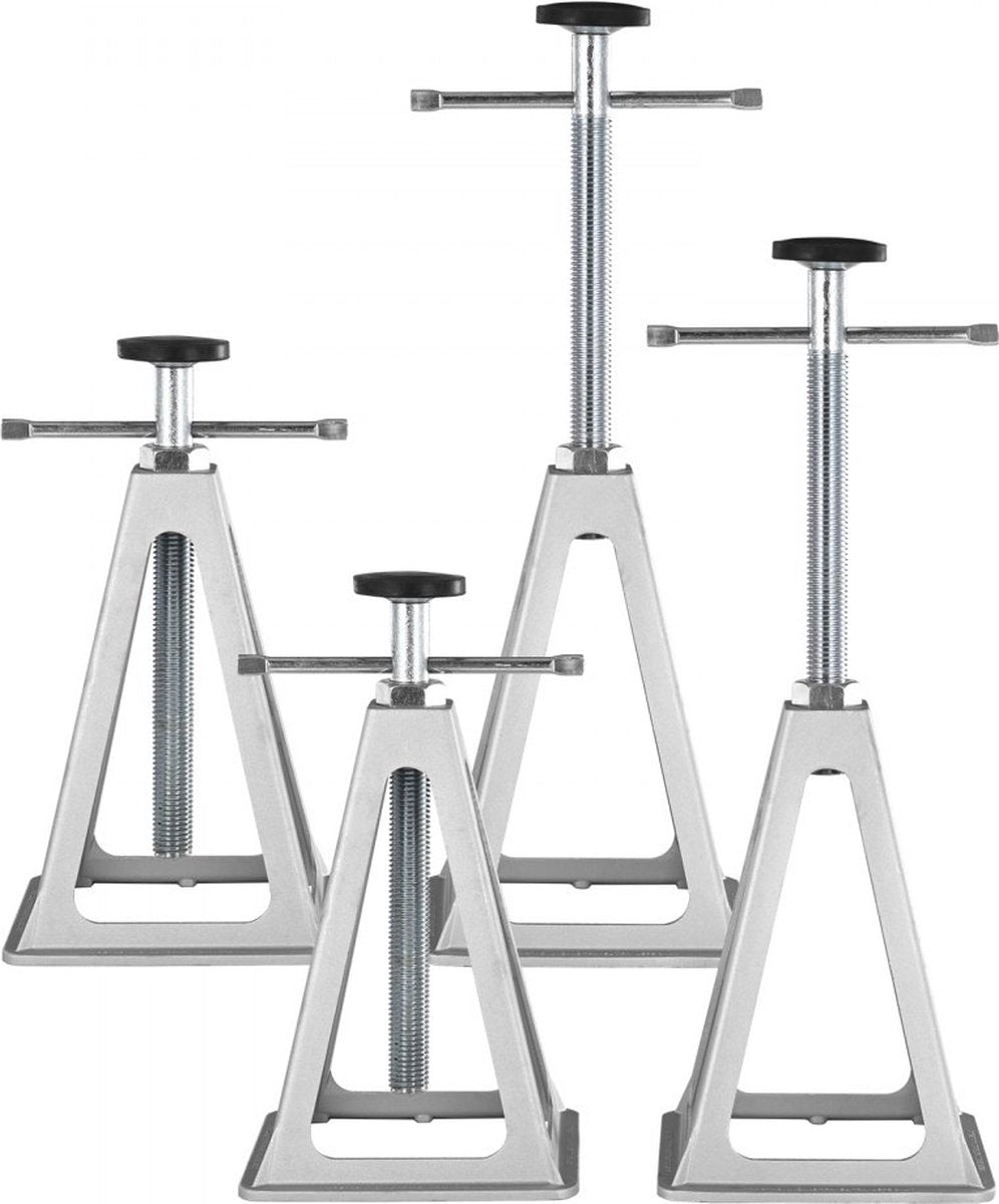 4 st. Stapelkrik Trolleykrik 2,72 ton per krik, krikstandaard Autokrik 280-435 mm hoogtebereik, campersteun aanhangerkrik zilver, camperstabilisatiesteunen