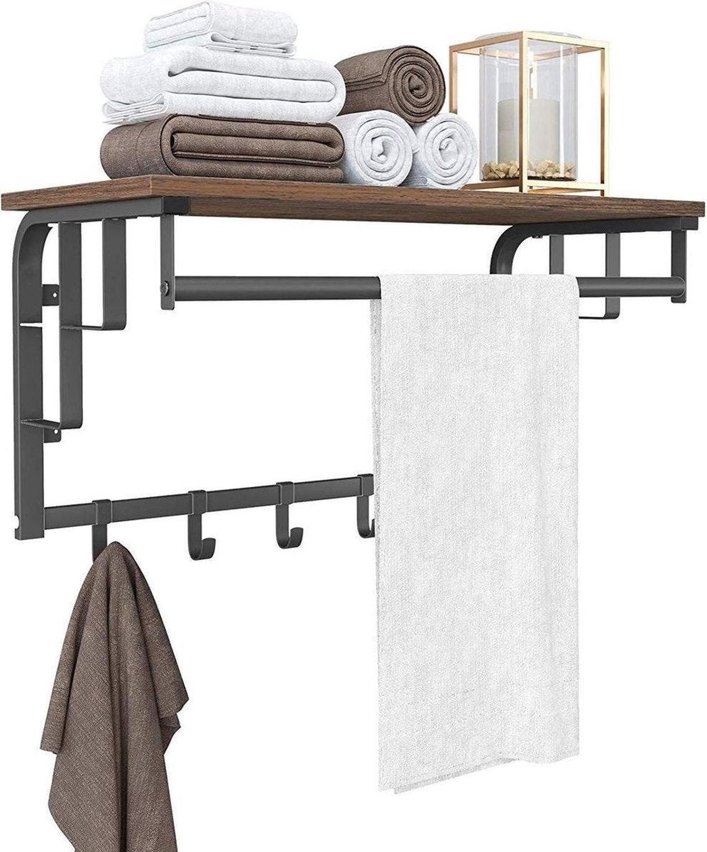 Parya Home - Vintage Coat Rack with Hat Shelf - Hanging Wall Coat Rack in Metal / Wood - 66cm long - Brown / Black