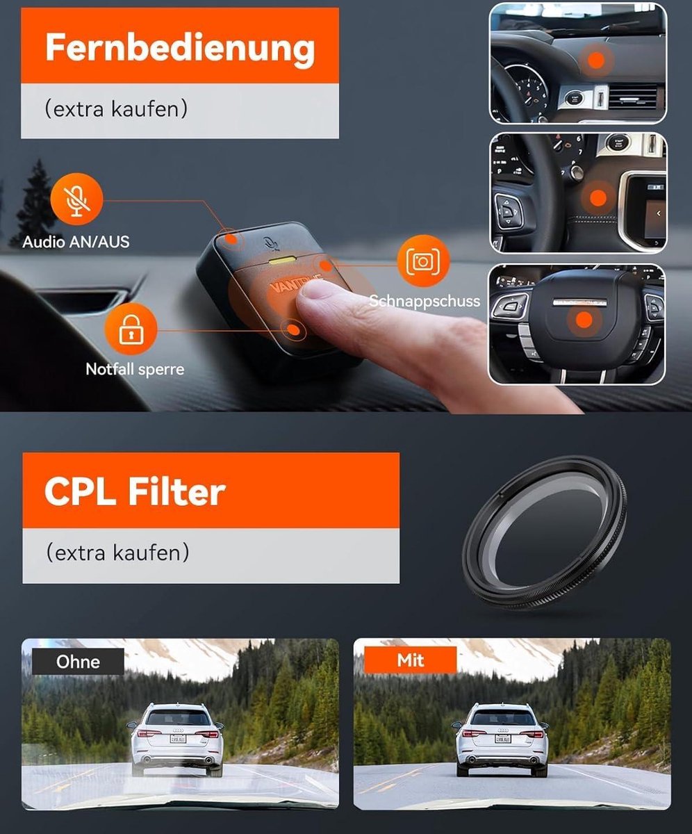 4-kanaals dashcam auto 1944P+3×1080P/30FPS STARVIS 2 360°-camera voor en achter 5GHz wifi spraakgestuurd met GPS - dubbele HDR+WDR 24 uur buffer parkeermodus - dubbel IR - max. 512G Dashcam voor auto