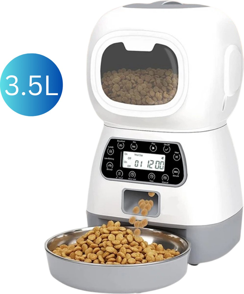 Goodivery - Voerdispenser Kat - Automatisch Kattenbak - Elektrische Kattenbak - Voederbak Kat Automatisch - Geen Wifi - 3.5L - Wit
