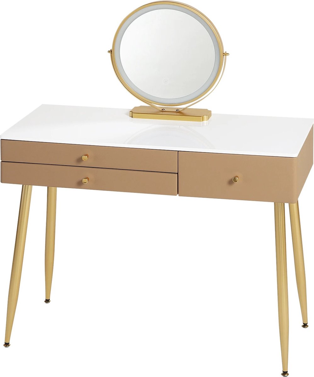 Decotopia - Dressing Table - Make-up Table - Set - With Mirror - With Lighting - With Chair - Khaki