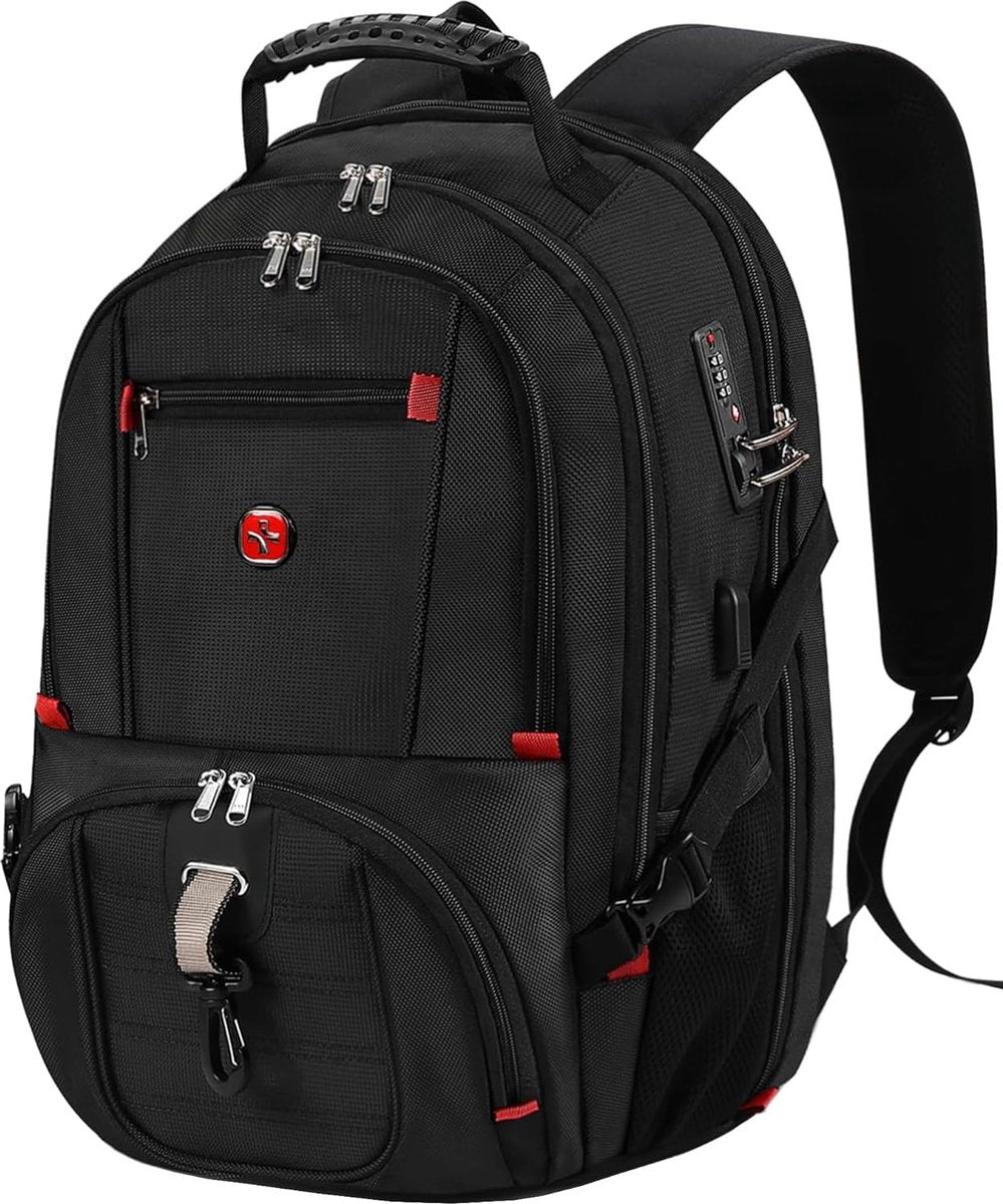 Rugzak voor heren, 17 inch laptop, schoolrugzak, werkrugzak, reisrugzak, waterdichte werktas, zakelijke reisrugzak mannen, grote schooltas voor werk, universiteit, reizen, school, zwart