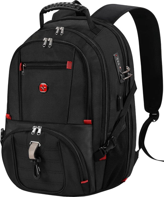 Rugzak voor heren, 17 inch laptop, schoolrugzak, werkrugzak, reisrugzak, waterdichte werktas, zakelijke reisrugzak mannen, grote schooltas voor werk, universiteit, reizen, school, zwart