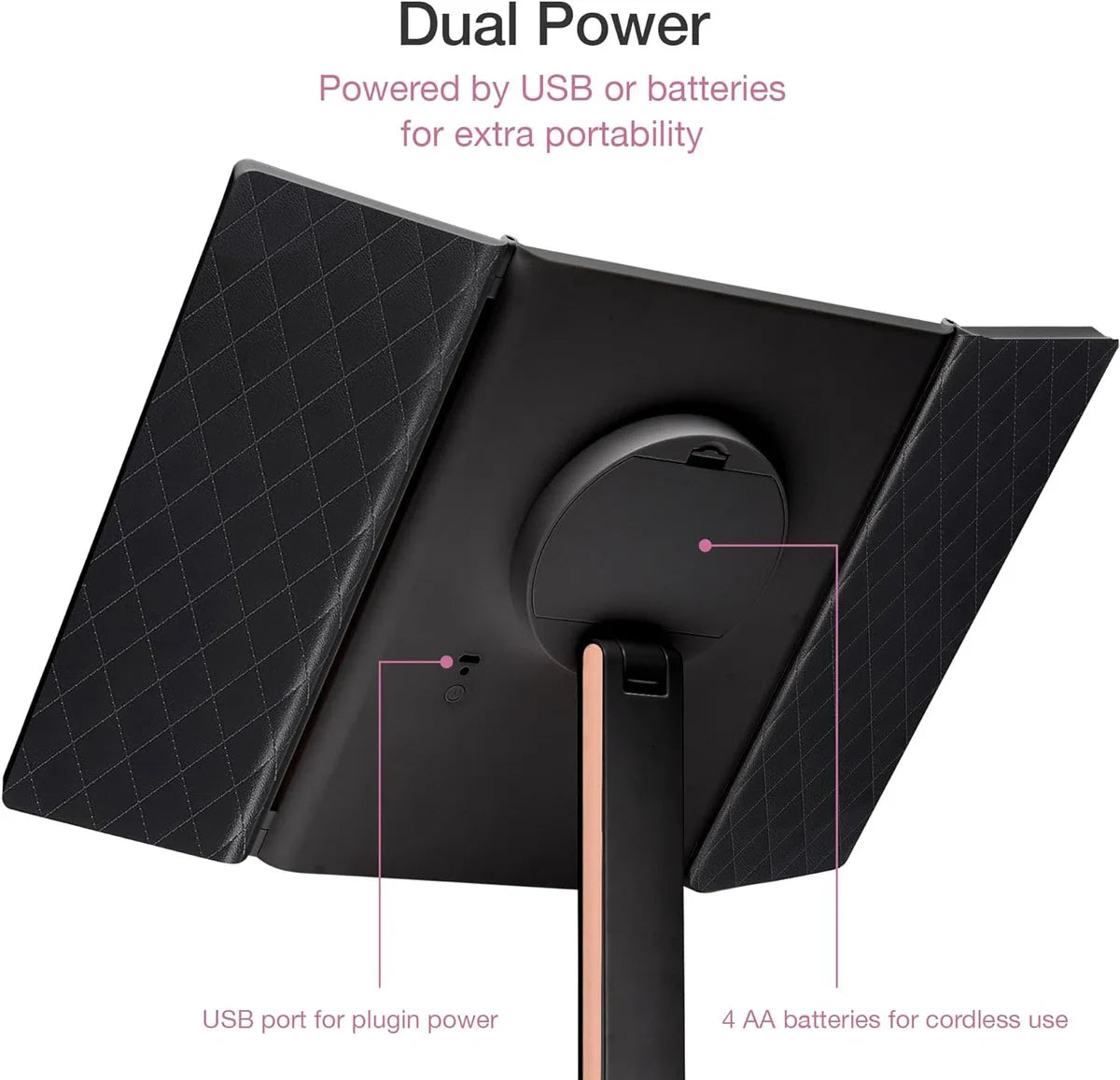 Make-up Spiegel met Natuurlijke LED Licht en 5x & 7x Vergroting - Driedelige Make-up Mirror met dimbare Verlichting Touch Screen Stand - Sora (Zwart)