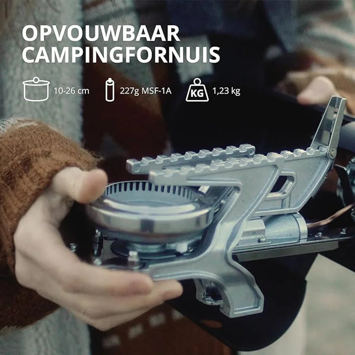 Camping Kooktoestel - Wit - Compatibel met Gaspatronen 227g, Camping Gas Cooker opvouwbaar met Foedraal, Opvouwbaar Campingfornuis, met piëzo ontsteking voor binnen/buiten, Camping Gasbrander. Onmisbaar bij Noodpakket, Backpack, Visspullen.