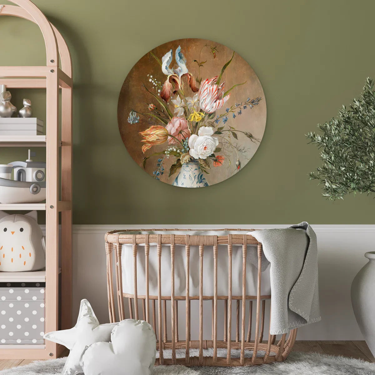 WallCircle® Wandcirkel 60x60 cm - Muurcirkel Bloemen - Stilleven - Balthasar van der Ast - Oude Meesters - Schilderij - Kunst - Muurdecoratie woonkamer - Wanddecoratie slaapkamer - Kamerdecoratie accessoires - Ronde schilderijen