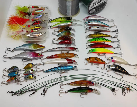 Lure set - 51 pieces - All types of predator fish - 2x 300M fishing line - Plugs - Spinners - Jerkbaits - Crankbaits - Pike - Zander - Perch