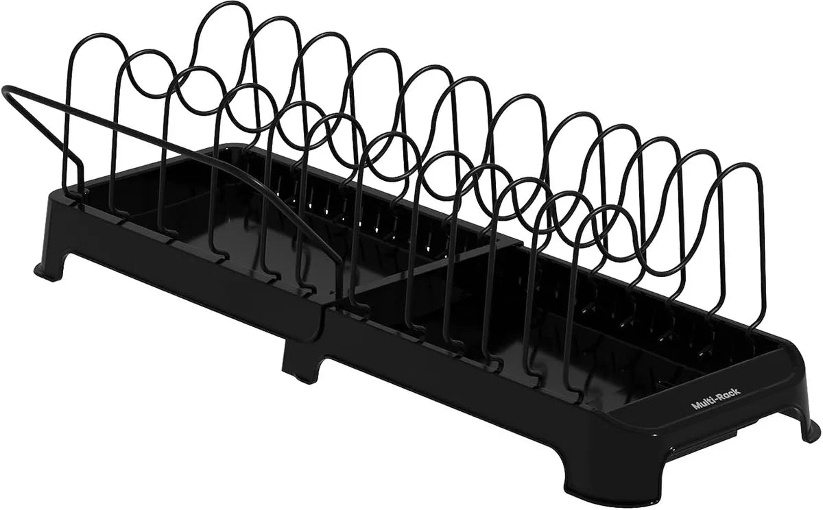 Expandable Cutting Board Racks Pot Lids Holders Pans Organizers Racks Bakeware Dishes Plates Storage Stand 12 Adjustable Compartments Kitchen Countertop Pantry Cabinet Under Sink, Black