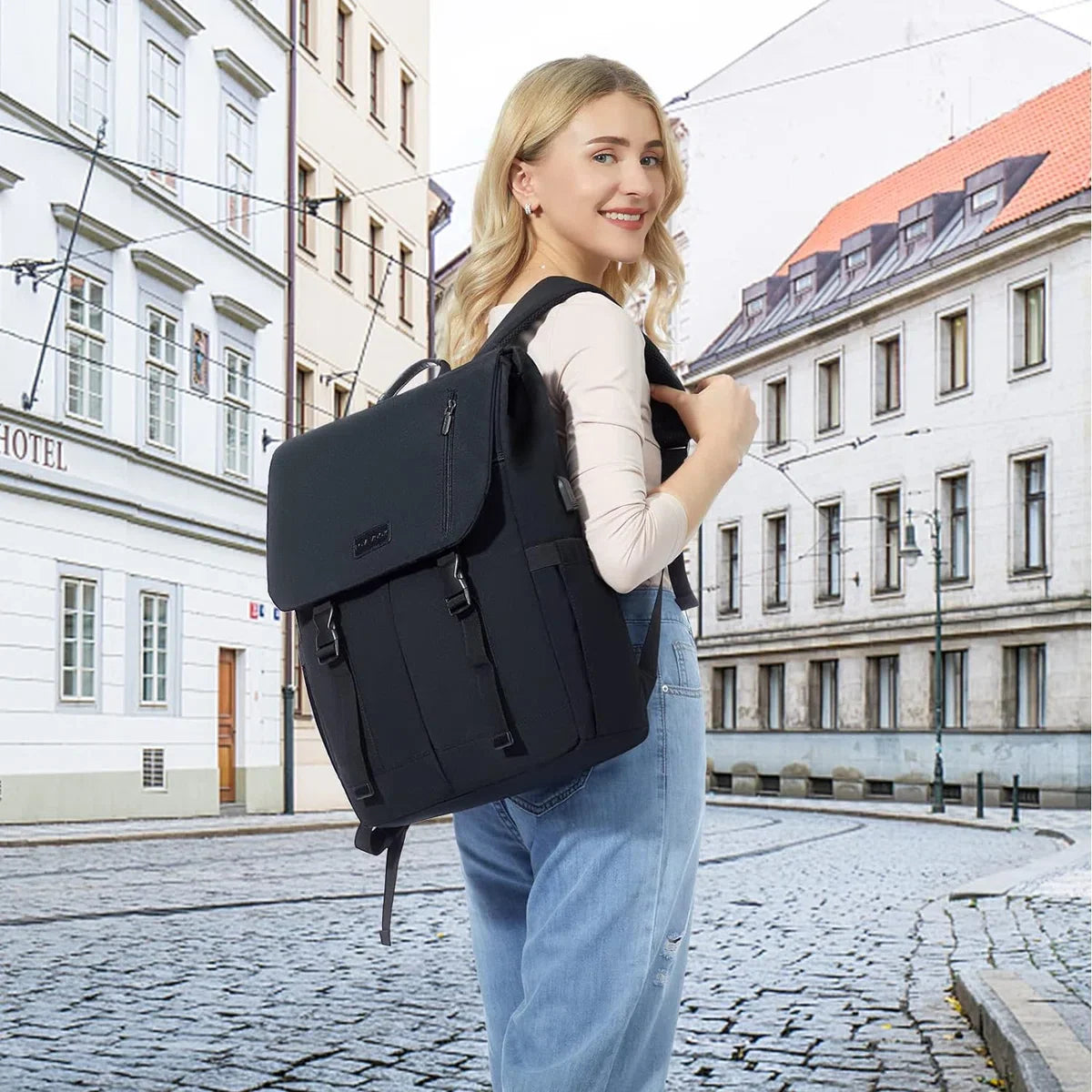 Laptop backpack 17.3 inch - Black - USB charging port - 32 x 15.5 x 47 - Backpack with 5 compartments - Work, school, office - Water-resistant