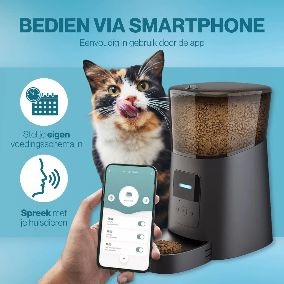 Automatic Pet Feeder Cat and Dog - Food Dispenser with smartphone control - Food Dispenser - Food capacity 6 Liters