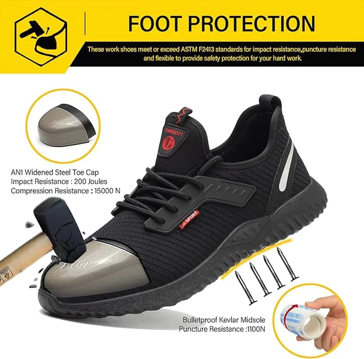 Stalen Neus Schoenen voor Mannen Vrouwen Lichtgewicht Veiligheid Ademende Waterdichte Werkschoenen Antislip Sneakers Reflecterende Onverwoestbare Industriële Bouw Schoenen