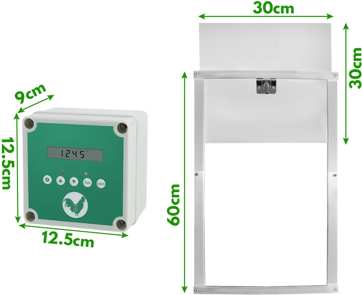 Chicken Door - Automatic Chicken Door - Chicken Coop Door with Controller - Chicken Door with Timer and Light Sensor - Aluminum/30x 30 cm