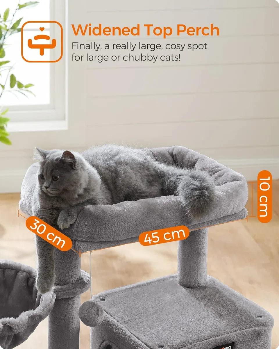 Large Cat Tree for Multiple Cats, Cat Condo with Hammock, Cat Scratching Post, 143 cm, Light Grey