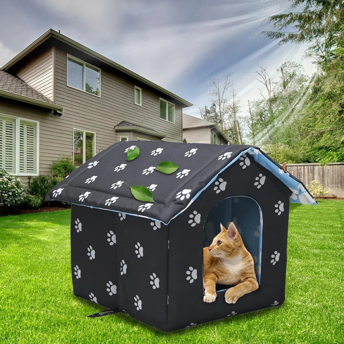 Outdoor kattenhuis, winterbestendig, waterdicht en warm, opvouwbaar dierenhuis voor katten, met afneembaar kussen voor zwerfkatten