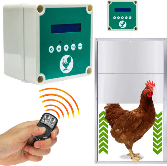 Chicken Coop Door, Automatic Chicken Coop Door Opener with Adjustable Timer, Light Sensor, Remote Control and Safety Features - Guarantees Safety and Comfort for Chicken, Duck, Goose [110V-220V, Energy Class A+]