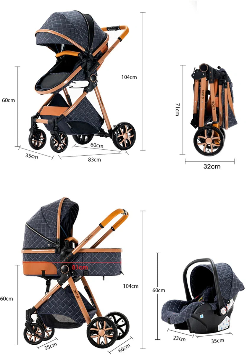 3-in-1 Stroller - Luxury Stroller - Buggy - Pram - Multifunctional - Foldable - Including Car Seat - Blue
