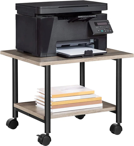 Printer Table on Lockable Wheels - Desk Organizer - Printer Cabinet or Printer Cart - Printer Stand - Office Cabinet - Industrial Printer Desk - 48.5 x 40 x 36.5 cm - Grey and Black