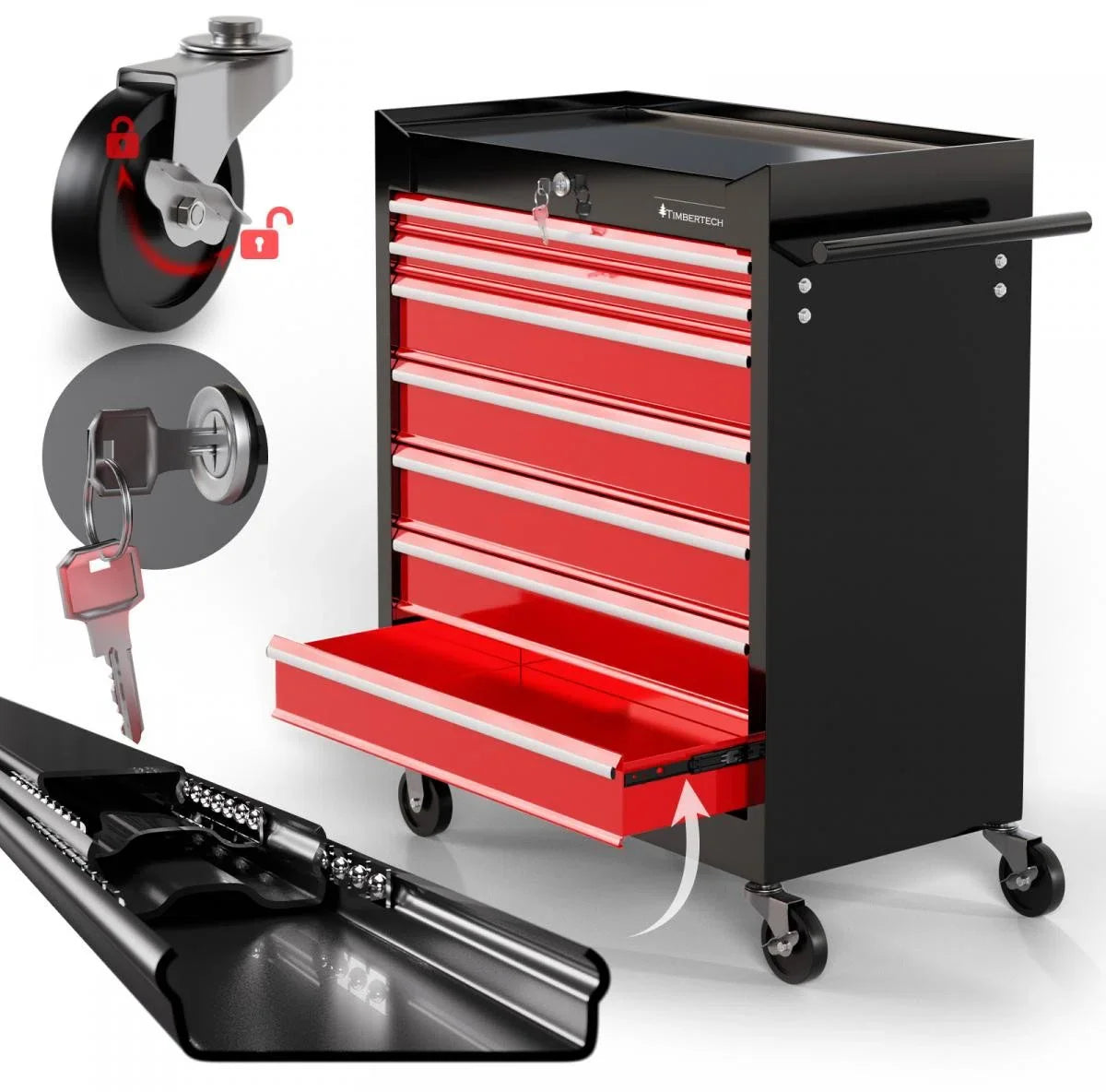 Tool trolley XXL - 7 drawers - Red / black