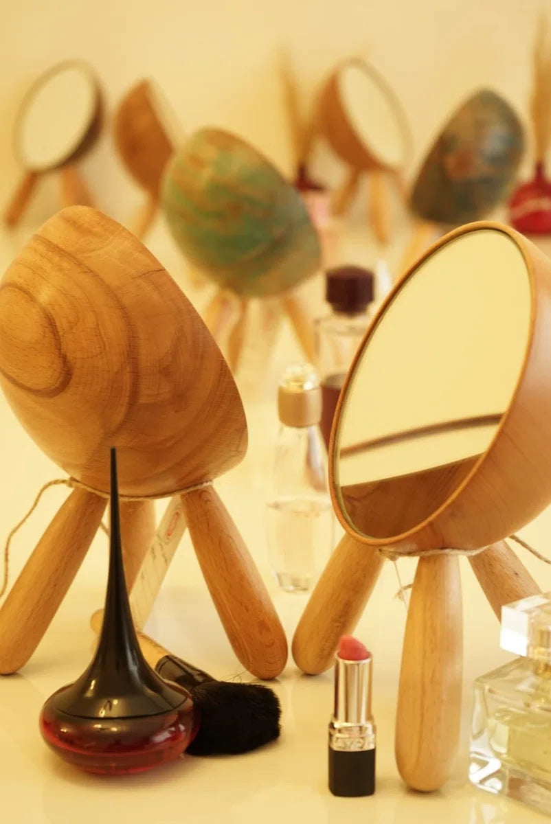 Decorative makeup mirror standing mirror table mirror handmade from hornbeam wood