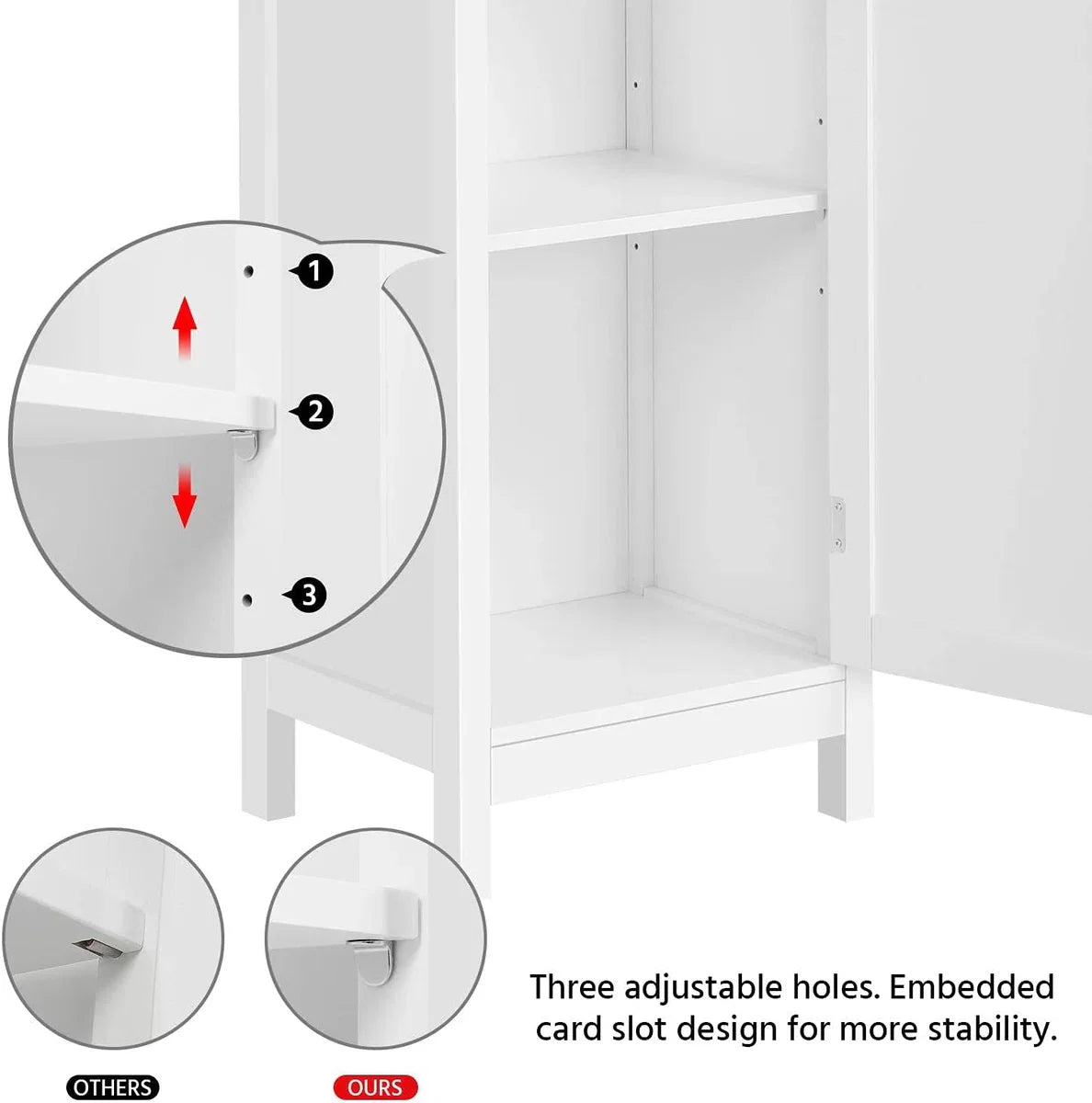 Hoge kast, badkamerkast, staand rek, badkamerrek, met 3 open vakken, verstelbare plank, voor badkamer, woonkamer, keuken, 160 cm hoog, wit