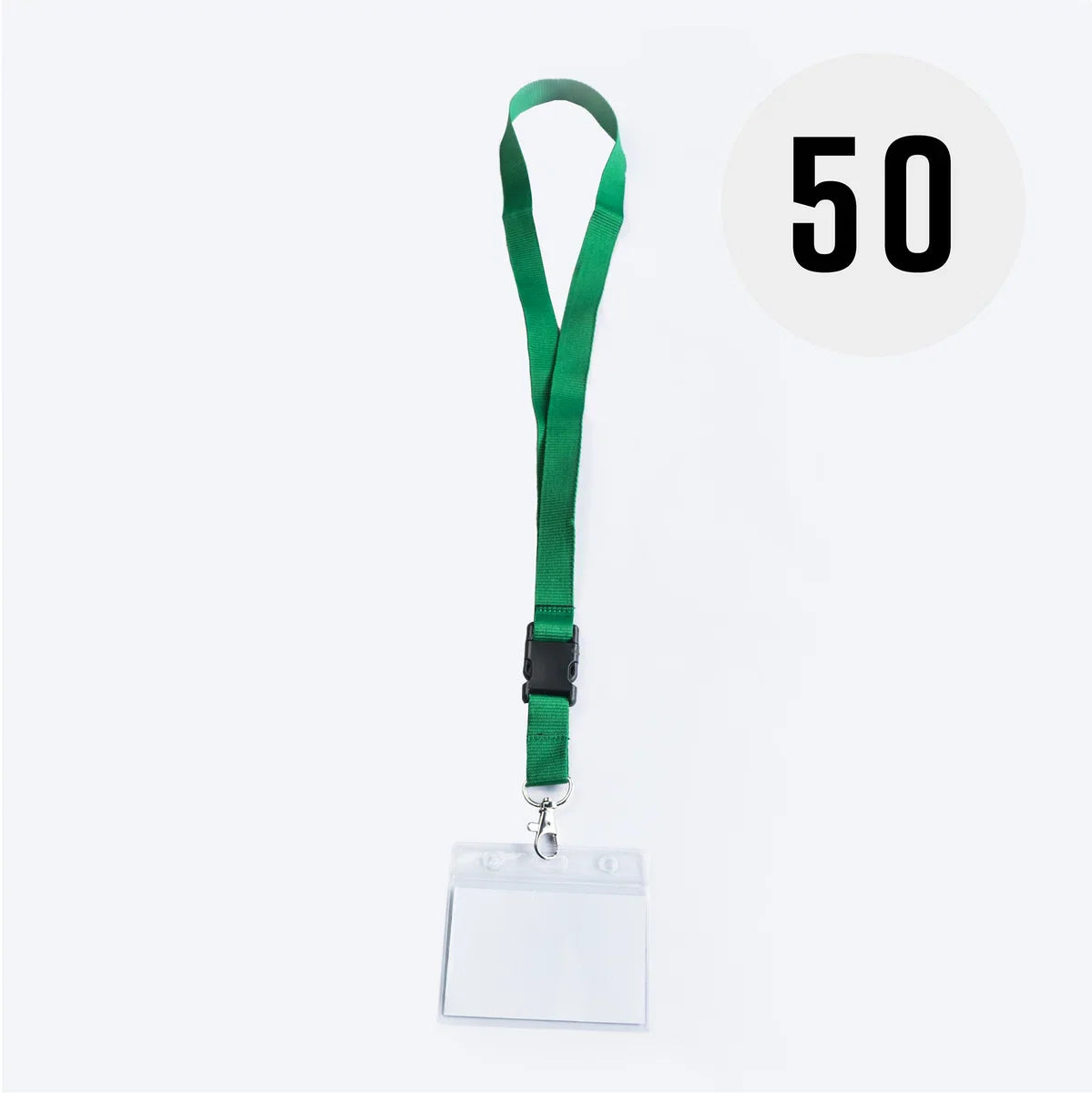 Green lanyard with badge/card holder, per 50 pieces