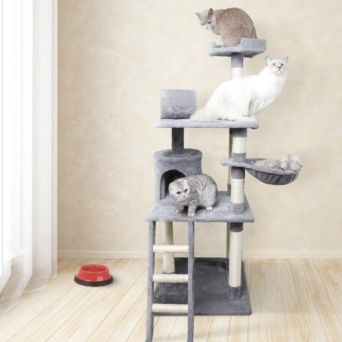 Cat Scratching Post 40KQY - 59 x 59 x 156 cm - Cat Furniture - Scratching Post - Scratching Post for large cats - Scratching Posts - Grey