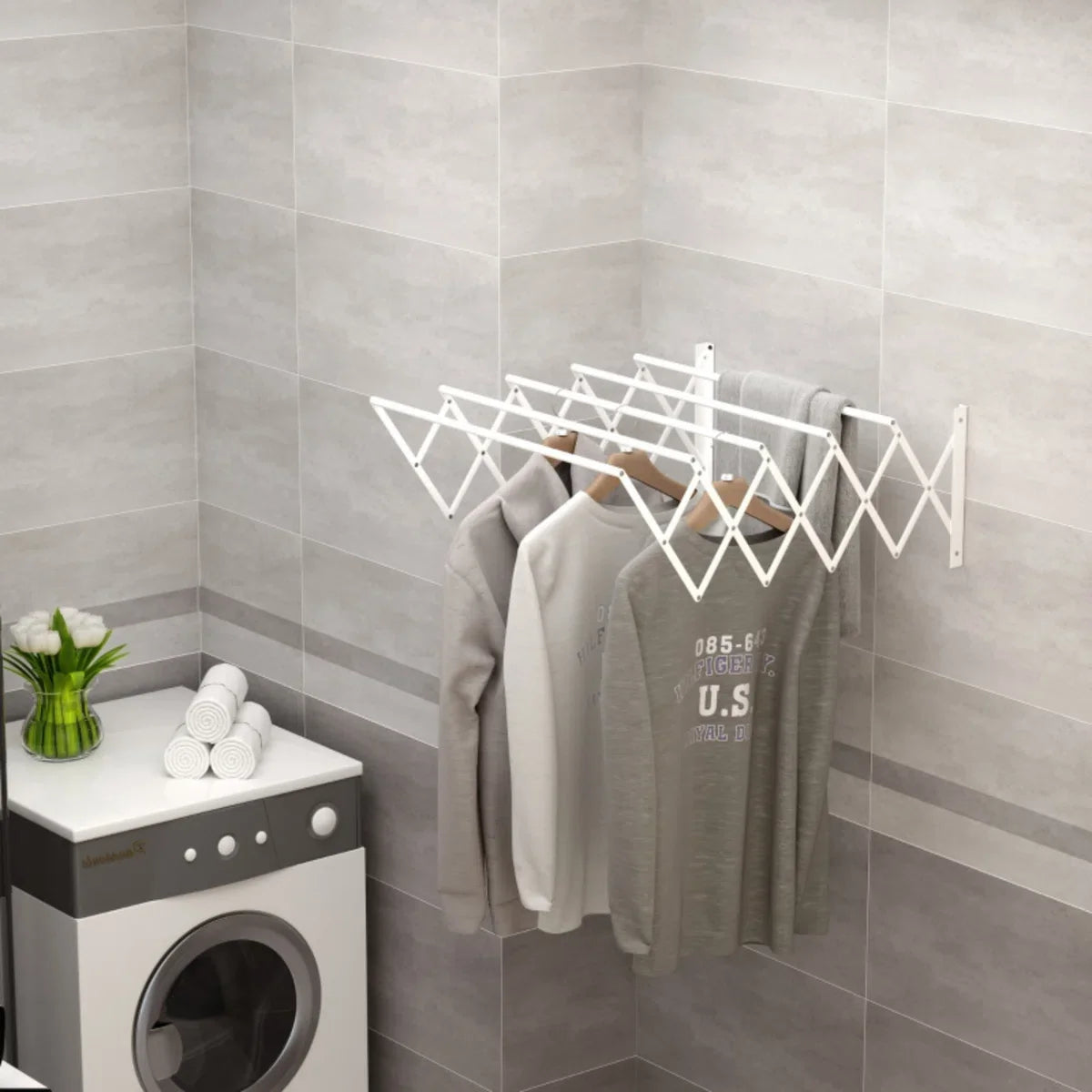 Wall-mounted drying rack - Foldable clothes rack - Drying rack - Extendable - White - 63.5 x 60 x 20 cm