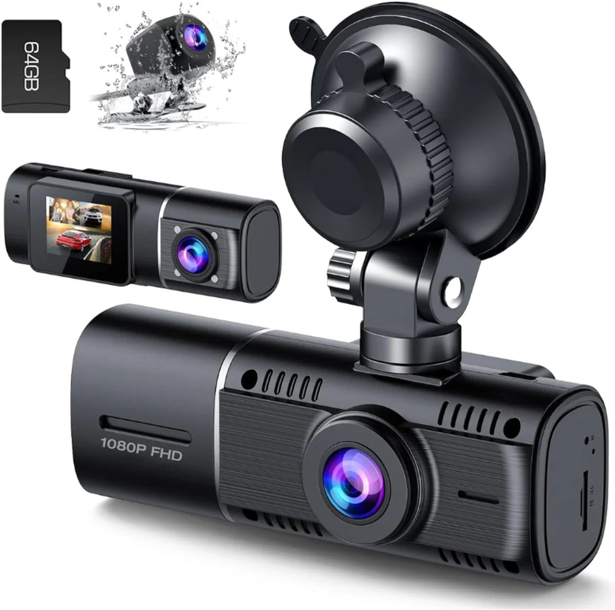 Dual Dashcam - Capture Front and Rear Car Footage - Automatically Secure Insurance Evidence - 1080P Camera - Full HD - With SD Card