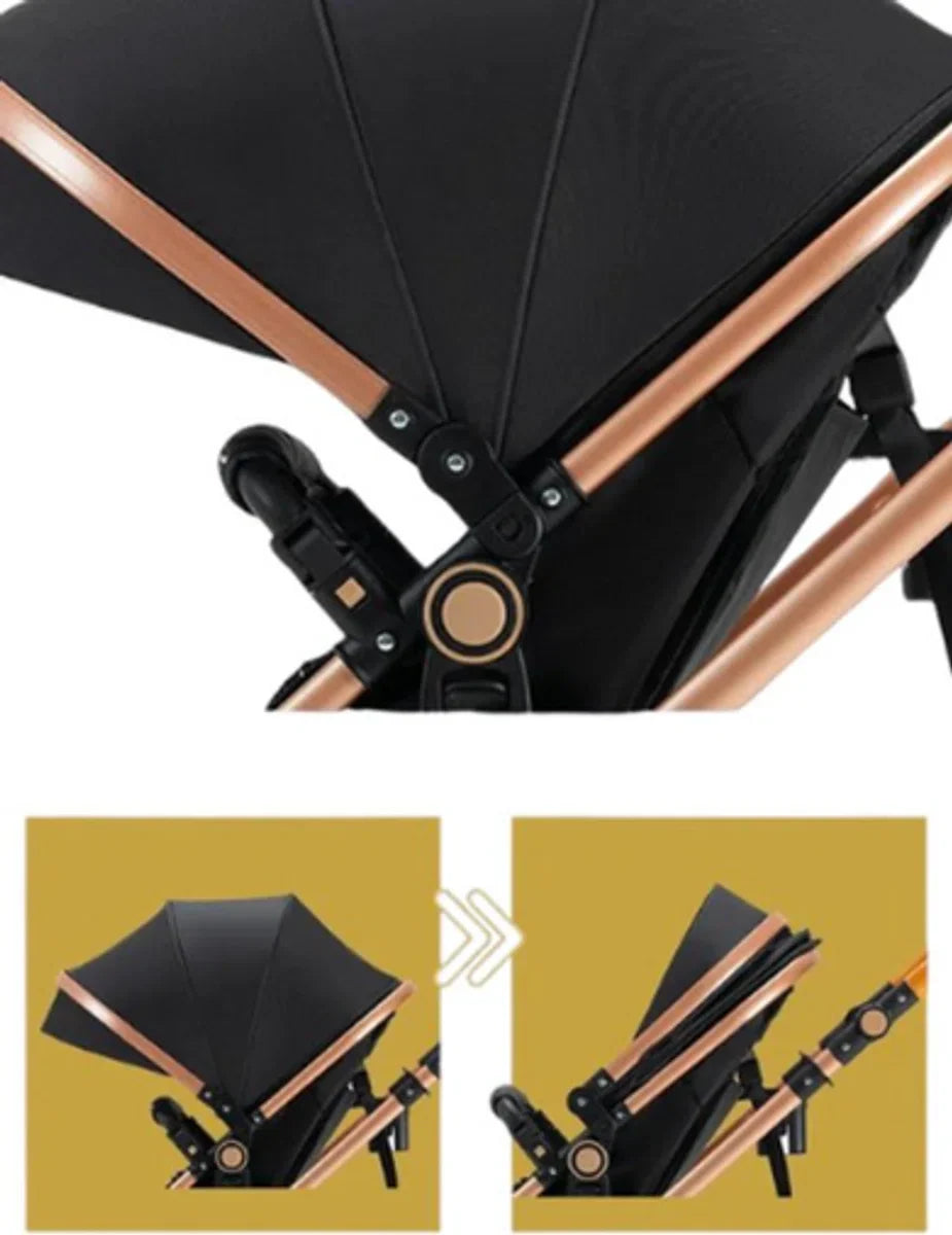 Luxe 3-in-1 Kinderwagen - Wandelwagen - Autostoel - Buggy - Inklapbaar - Khaki/Bruin - 0-36 Maanden