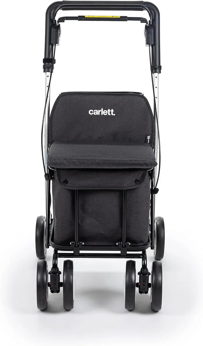 Shopping trolley-rollator with seat, foldable supermarket trolley with 4 wheels with detachable bag 29 l/15 kg and drawer for personal items, Lett800 Senior Comfort, black