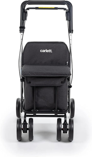 Boodschappentrolley-rollator met zitje, plooibare supermarkttrolley met 4 wielen met afneembare tas 29 l/15 kg en lade voor persoonlijke spullen, Lett800 Senior Comfort, zwart