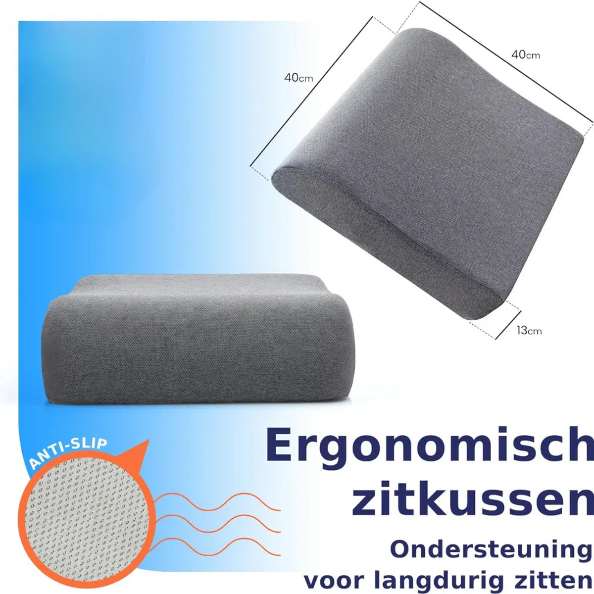 Comfortabele Stoelverhoger Volwassenen - OEKO-TEX hoes - Vormvast, 13 cm dik zitkussen - Bureaustoel kussen - Opstahulp - Premium Stoelkussen Verhoging - Grijs