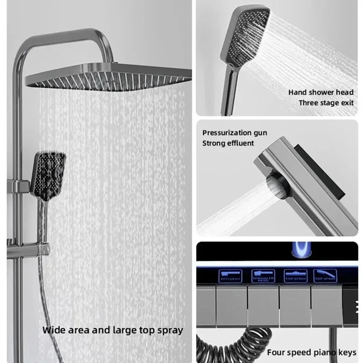 Digital Shower System - Stainless Steel/ABS/PVC - Shower Head - LED - Rainfall Shower - Bathroom - Shower - Shower System - Thermostatic