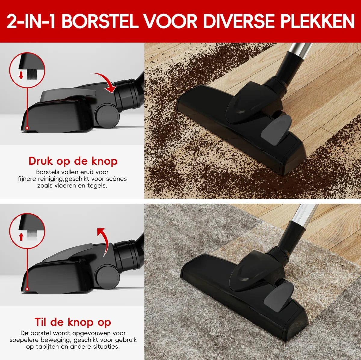 Elekiatech Steelstofzuiger - 25000Pa - 5m Snoer - 600W - 4-in-1 HEPA Filter - 1.3L Capaciteit