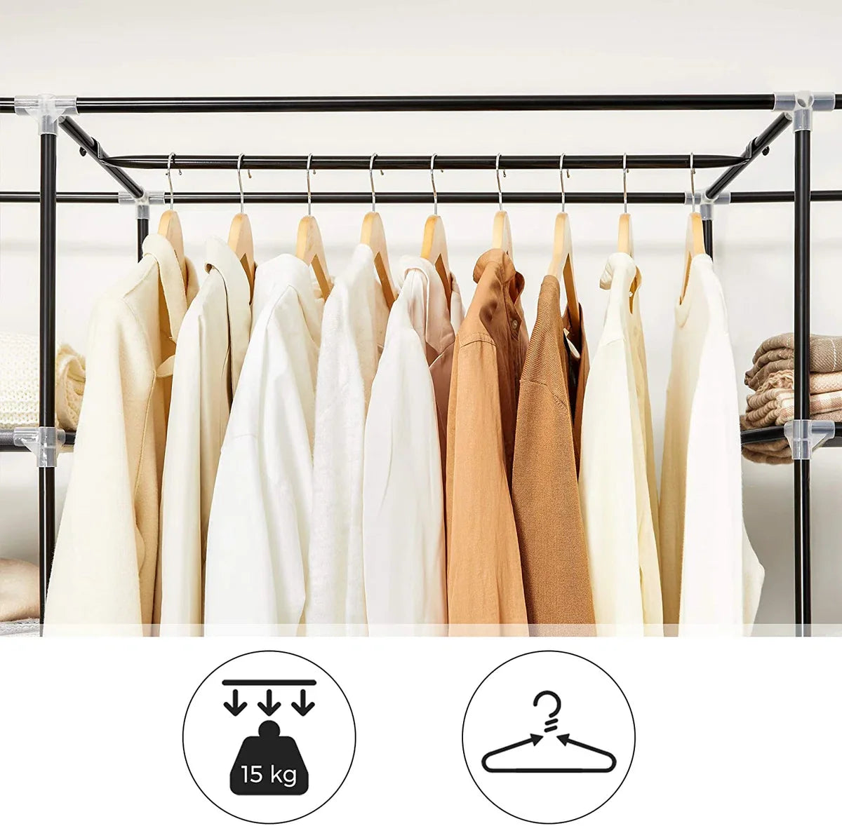 Large XXL wardrobe, fabric wardrobe, folding wardrobe with clothes rail 175 x 150 x 45 cm THREE roll-up doors (black) LSF03H