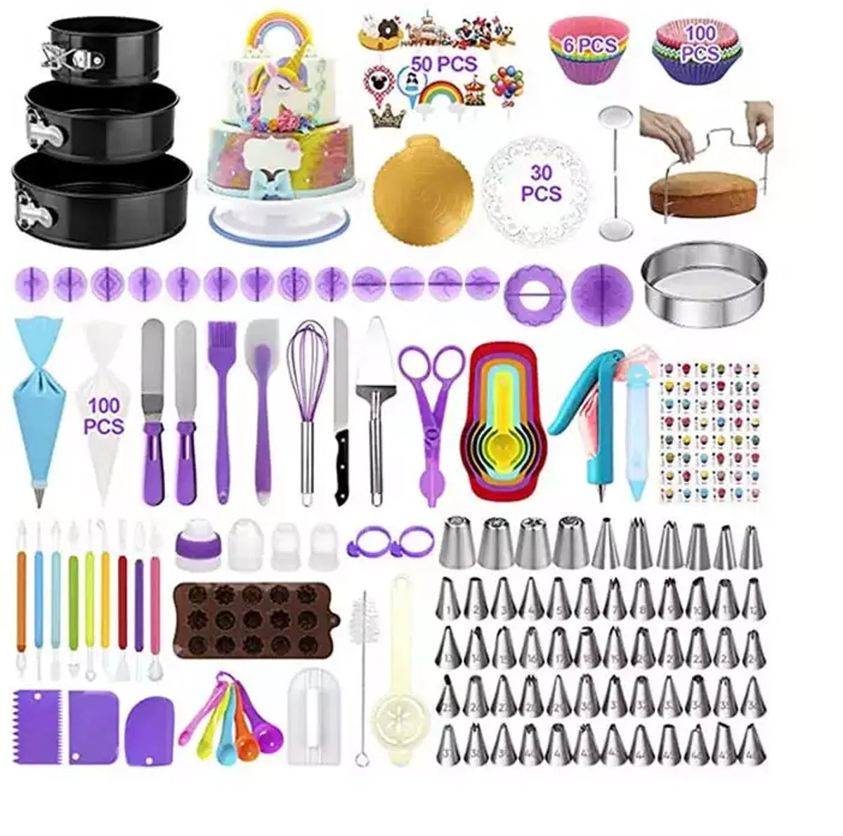 Cake Decorating Baking Set - 407 Pieces - Piping Bag with Nozzles - Cake Stand - Cake Pan - Cake Topper