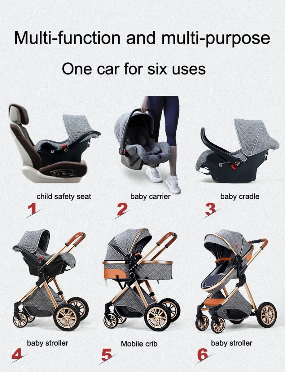 Luxury Multi-functional 3-in-1 Combi Stroller – High-Quality Buggy – Foldable Pushchair – Dark Grey – Incl. Car Seat