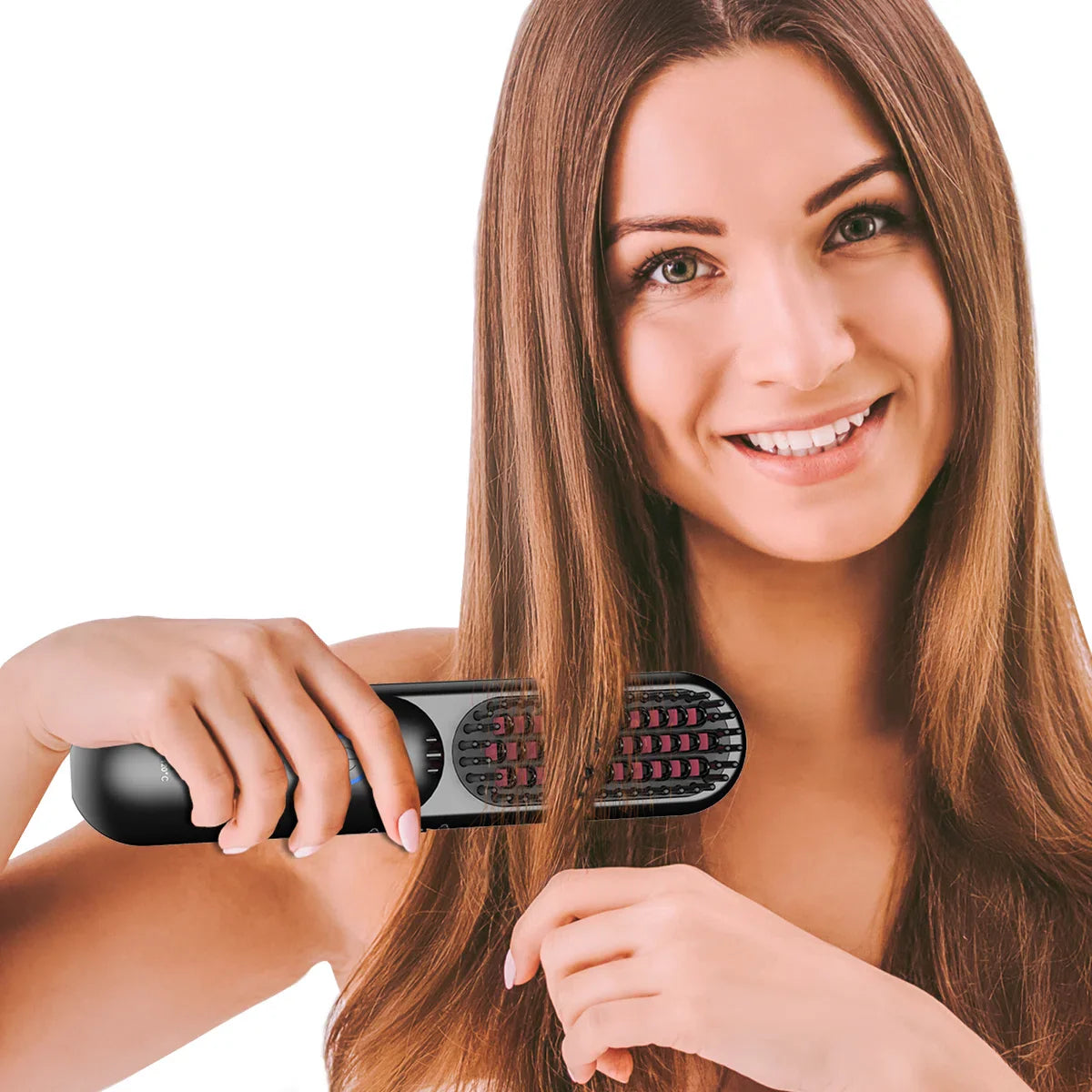 Wireless Hair Straightening Brush - Hair Straightener - Straight Hair - 2-in-1 Electric Straightening Brush - Straight Brush - Hot Air Brush - 200 Degrees - Heated Brush - Hairbrush - Hair Care - Brush - Wireless - Rechargeable - Battery