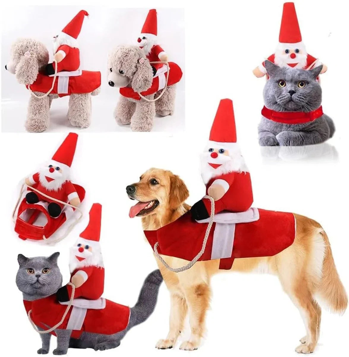 Hondenkerstkostuum Grappige Hondenkerstoutfit Rijden op Huisdier Kat Hond Huisdier Kerstkostuum Aankleden Halloween Kerstfeest