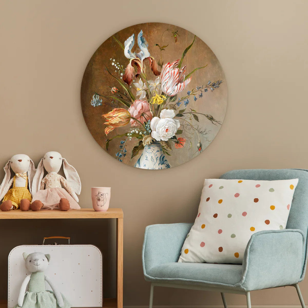 WallCircle® Wandcirkel 60x60 cm - Muurcirkel Bloemen - Stilleven - Balthasar van der Ast - Oude Meesters - Schilderij - Kunst - Muurdecoratie woonkamer - Wanddecoratie slaapkamer - Kamerdecoratie accessoires - Ronde schilderijen