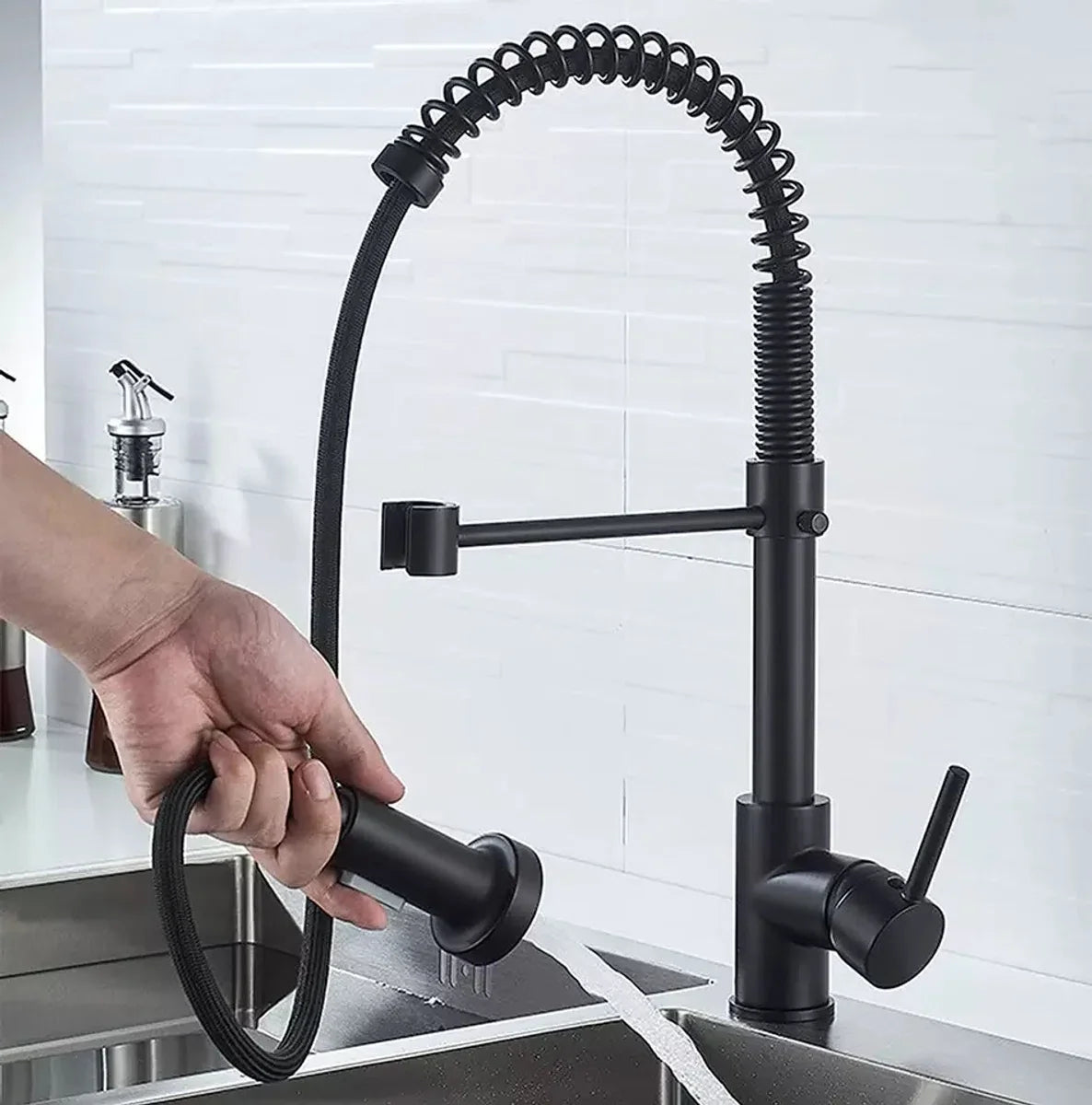 Black Kitchen Tap with Pull-Out Spout | Mixer Tap | Flexible Hose