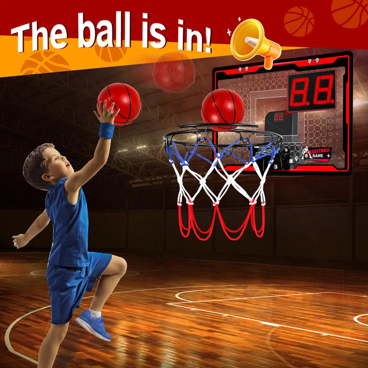 Mini Hoop - Basketbalring - Basketbal - LED Elektronische Teller Met Geluid - Basket - Over De Deur - Incl. 3 Ballen & Pomp