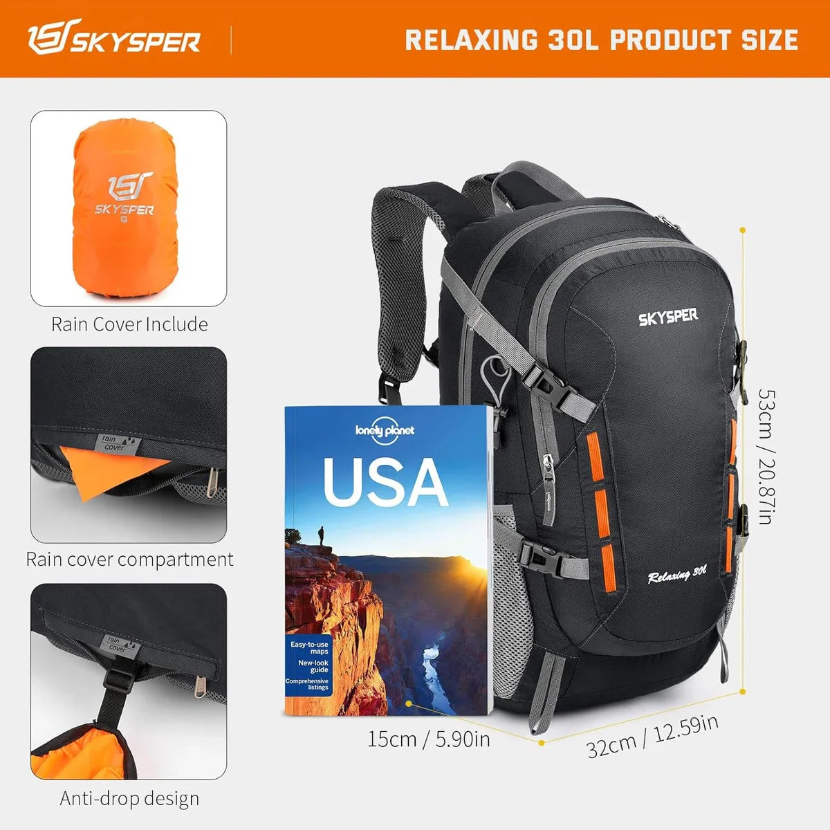 Wandelrugzak voor heren, 30 liter, trekkingrugzak, waterdicht, reisrugzak, multifunctionele campingrugzak, dagrugzak, opvouwbaar, lichtgewicht, outdoor dagrugzak, 30l