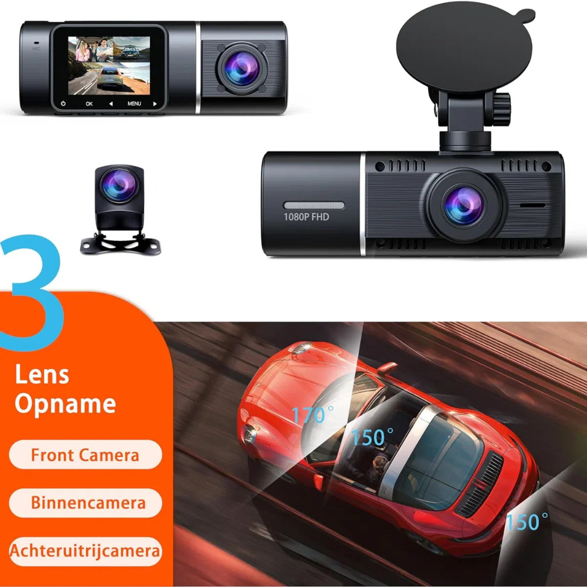 Dual Dashcam - Capture Front and Rear Car Footage - Automatically Secure Insurance Evidence - 1080P Camera - Full HD - With SD Card